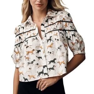 MAEVE Anthropologie The Leandra Shirred Yoke Blouse Dog Icon Print - 3X - NWT